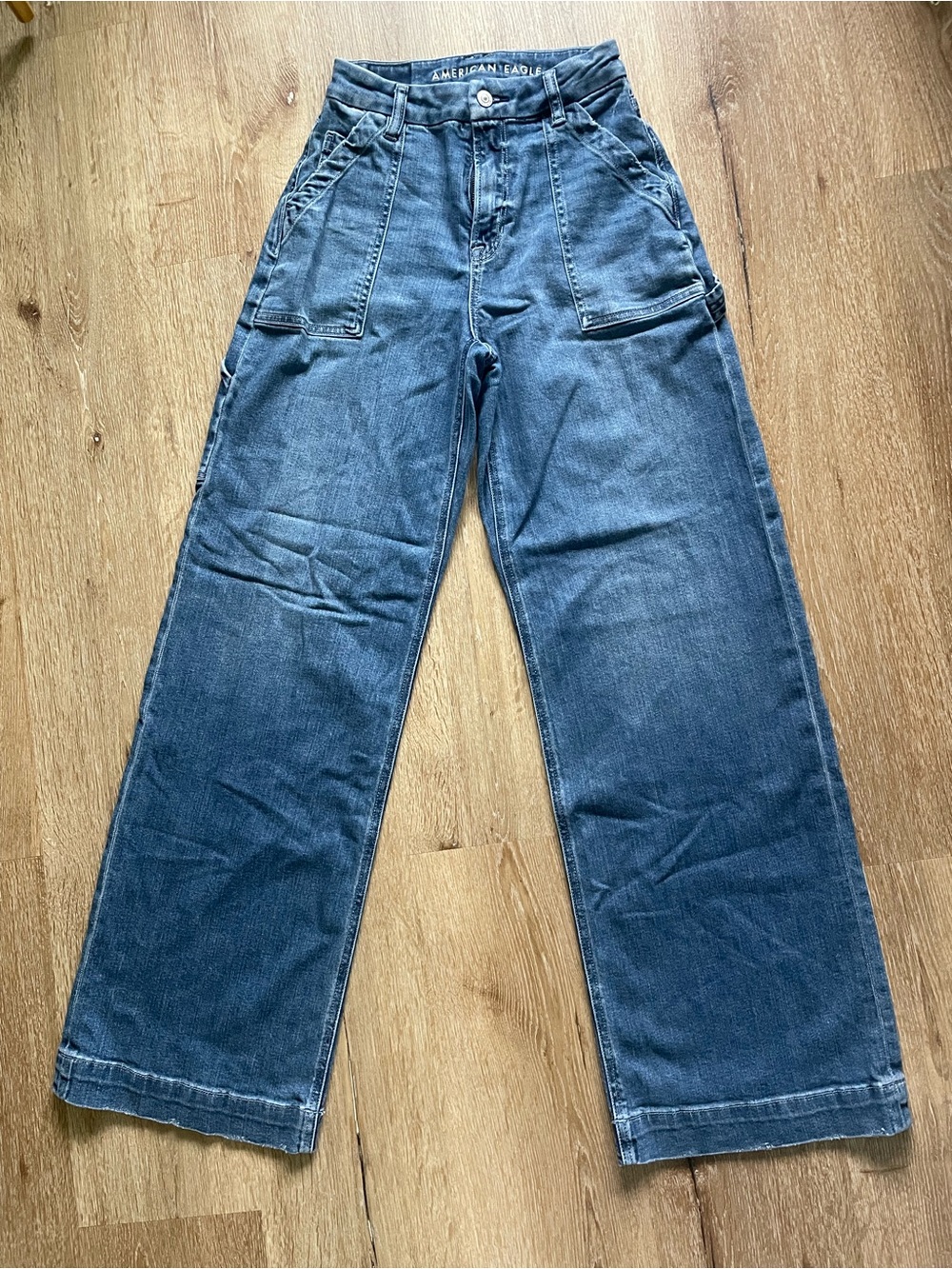 American Eagle Outfitters Men's Dark Blue Relaxed Wide-Leg Jeans